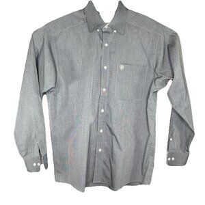 Ariat Button Down Grey Heather Shirt Men's Medium Blue Long Sleeve Button Up